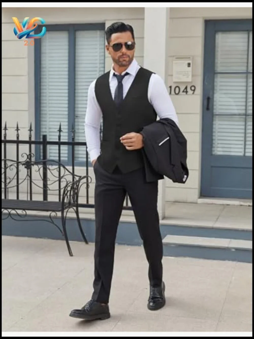 Slim Fit Formal Vest, Recycled Polyester Blend, Adjustable Straps, 5 Buttons